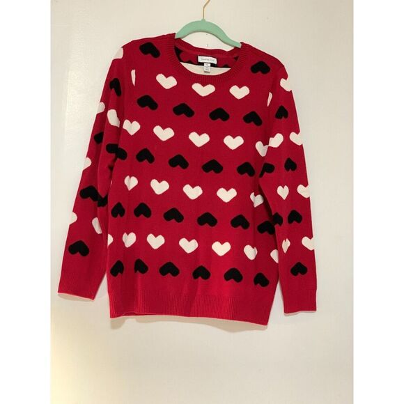 Charter Club Sweater Womens XL Red Heart Pattern Festive Crew Classic Playful - Picture 3 of 10